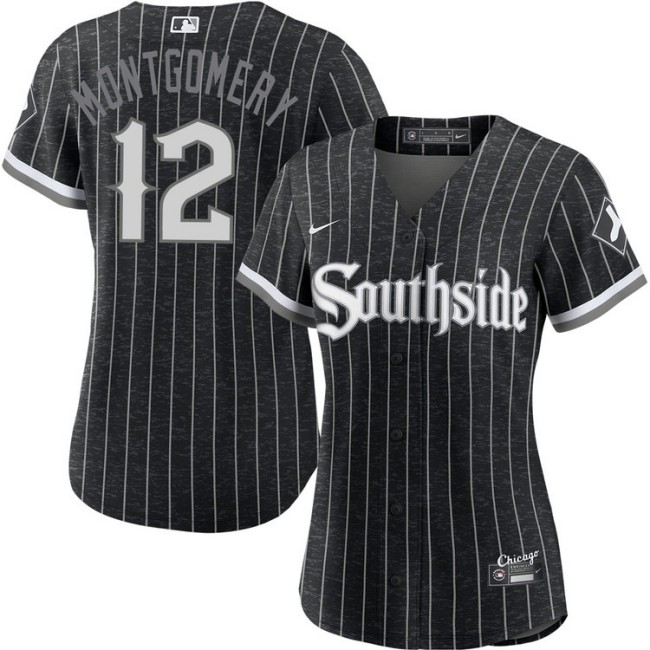 Women's Chicago White Sox #12 Colson Montgomery Black Southside City Connect Stitched Baseball Jersey