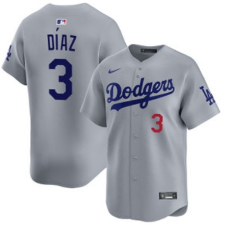 Men's Los Angeles Dodgers #3 Edwin Diaz Grey Alternate Limited Stitched Baseball Jersey