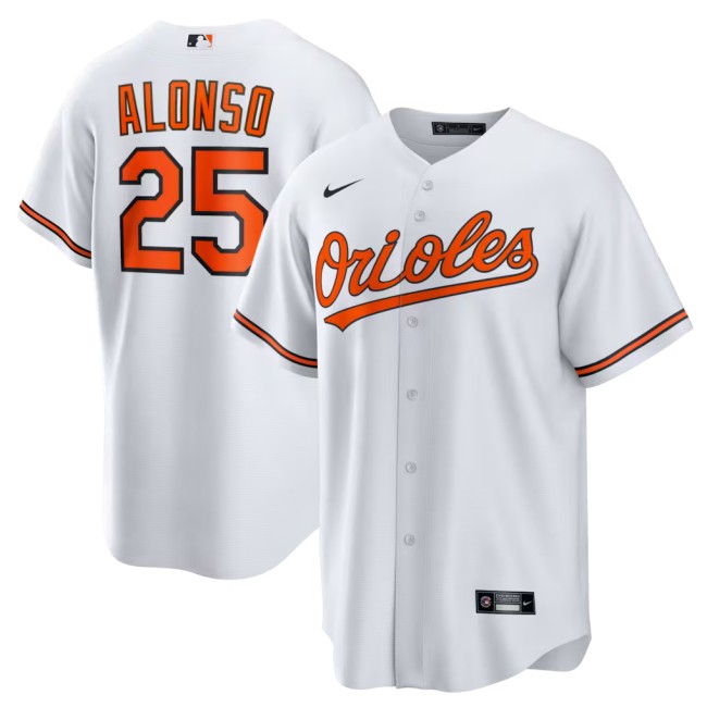 Men's Baltimore Orioles #25 Pete Alonso White 2025 Nike Home Replica Jersey