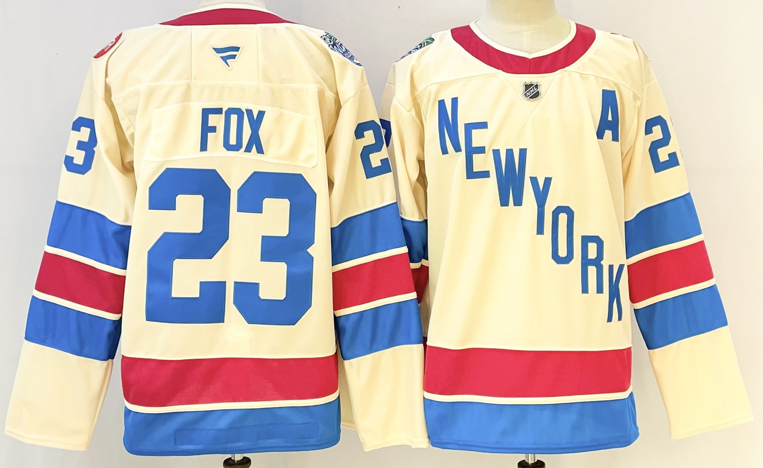 Men's New York Rangers #23 Adam Fox Beige 2025-26 Winter Classic With A Patch Stitched Hockey