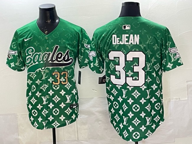 Men's Philadelphia Eagles #33 Cooper DeJean Green With Patch Limited Stitched Baseball Jerseys