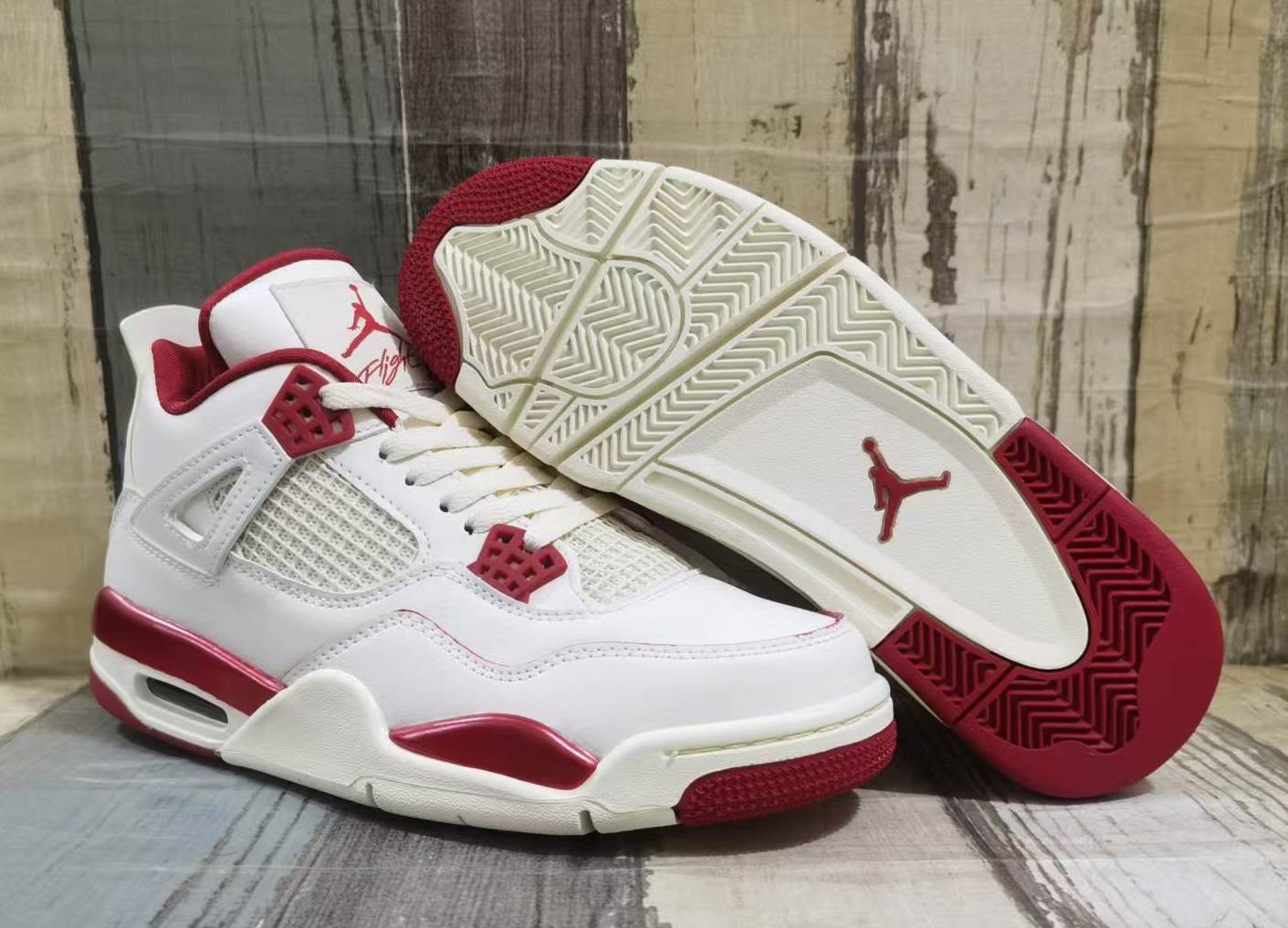 Men's Hot Sale Running weapon Air Jordan 4 White Red Shoes 0268