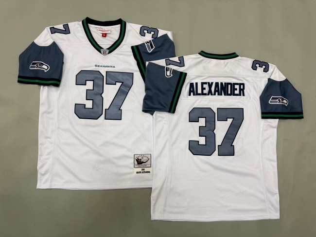 Men's Seattle Seahawks #37 Shaun Alexander White 2005 'MN' Throwback Stitched Football Jersey
