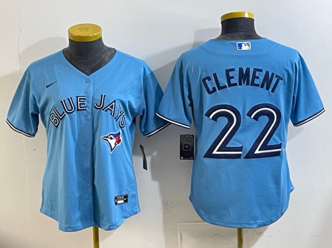 Women's Toronto Blue Jays #22 Ernie Clement Light Blue Cool Base Stitched Baseball Jersey