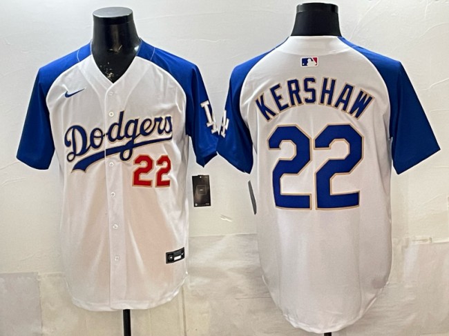 Men's Los Angeles Dodgers #22 Clayton Kershaw White Royal Gold Limited Stitched Baseball Jersey