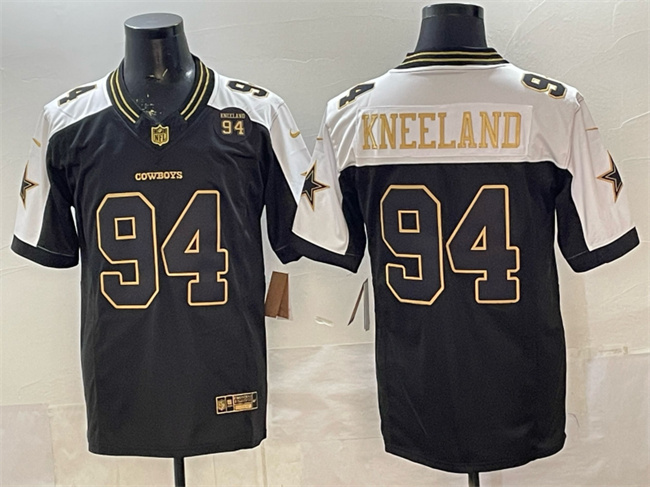 Men's Dallas Cowboys #94 Marshawn Kneeland Black Gold 2025 F.U.S.E. 94 Marshawn Kneeland Memorial Patch Vapor Limited Stitched Football Jersey