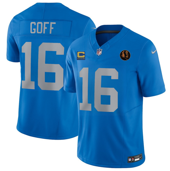 Men's Detroit Lions #16 Jared Goff Blue 2025 F.U.S.E.With 4-Star C Patch And John Madden Patch Vapor Limited Stitched Jersey