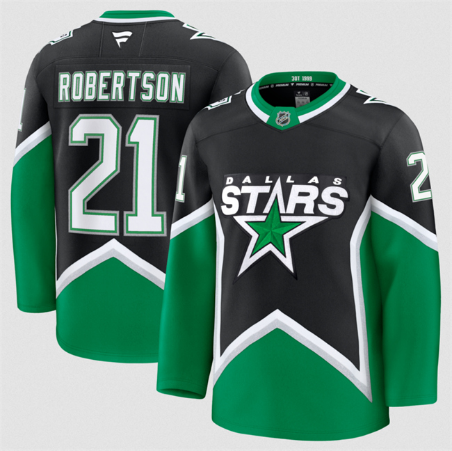Men's Dallas Stars #21 Jason Robertson Black 2025-26 Alternate Stitched Hockey Jersey