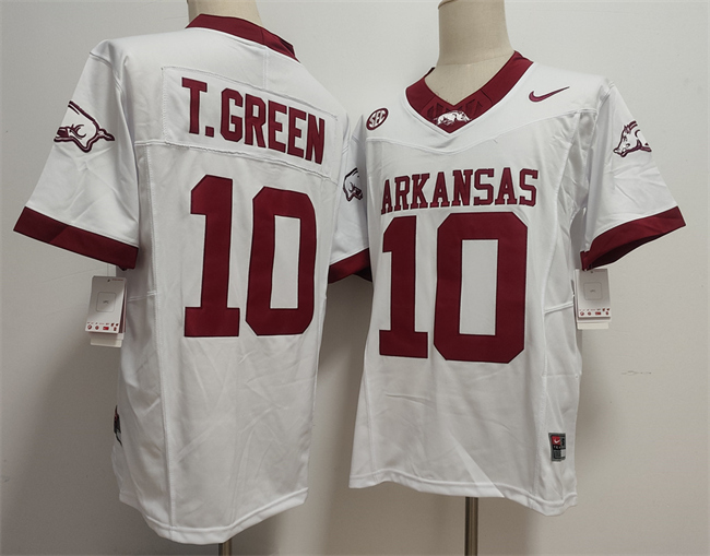 Men's Arkansas Razorbacks #10 TAYLEN GREEN White 2025 F.U.S.E. Vapor Limited Stitched Football Jersey