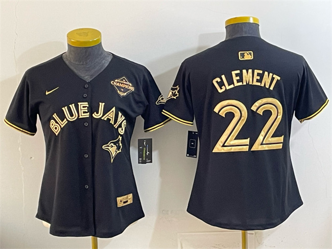 Women's Toronto Blue Jays #22 Ernie Clement Black Gold 2025 American League Champions Limited Stitched Baseball Jersey(Run Small)