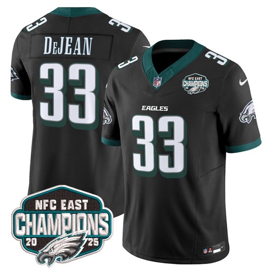 Men's Philadelphia Eagles #33 Cooper DeJean Black F.U.S.E. 2025 NFC East Division Champions Vapor Limited Stitched Jersey
