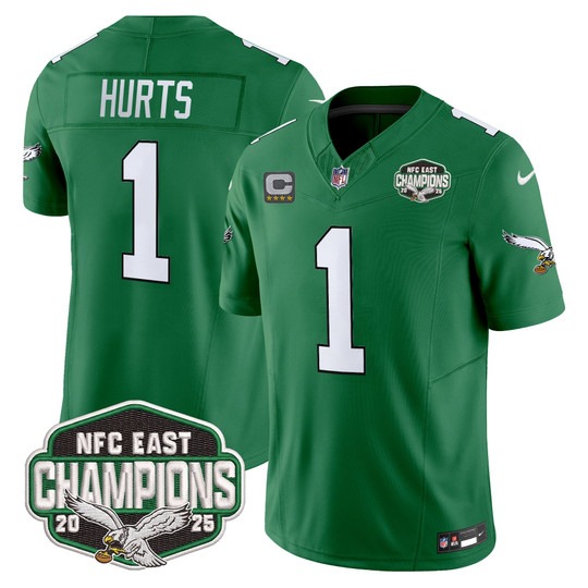 Men's Philadelphia Eagles #1 Jalen Hurts Kelly Green F.U.S.E. 2025 NFC East Division Champions Vapor Limited Stitched Jersey