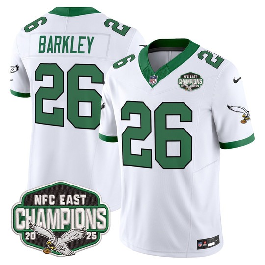 Men's Philadelphia Eagles #26 Saquon Barkley Kelly White F.U.S.E. 2025 NFC East Division Champions Vapor Limited Stitched Jersey