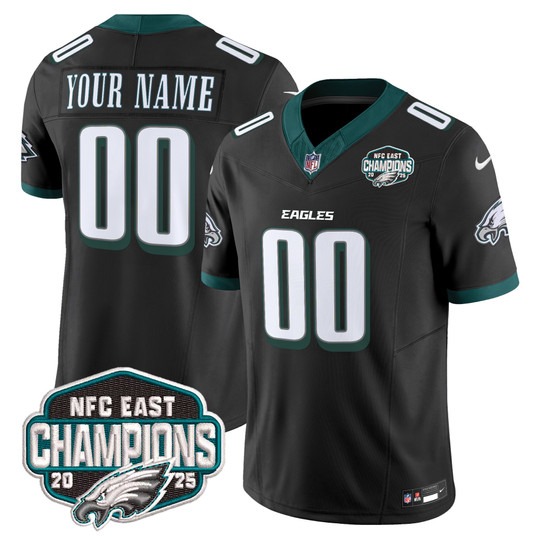 Men's & Women's & Youth Philadelphia Eagles Custom Black F.U.S.E. 2025 NFC East Division Champions Vapor Limited Stitched Jersey