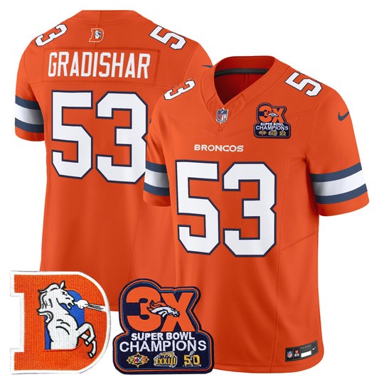 Men's & Women's & Youth Denver Broncos #53 Randy Gradishar Orange F.U.S.E. 3-Time Champions Throwback Vapor Limited Stitched Jersey
