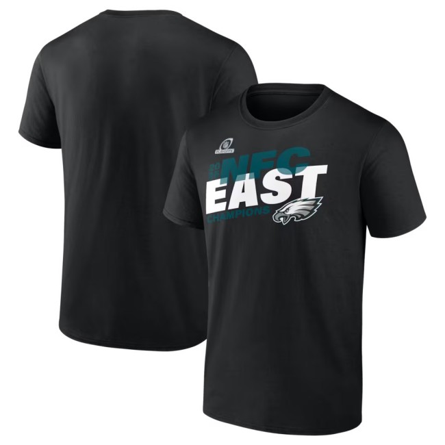 Men's & Women's & Youth Philadelphia Eagles Black 2025 NFC East Division Champions Conquer T-Shirt