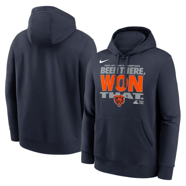 Men's & Women's & Youth Chicago Bears Navy Nike 2025 NFC North Division Champions Locker Room Trophy Collection Hoodie