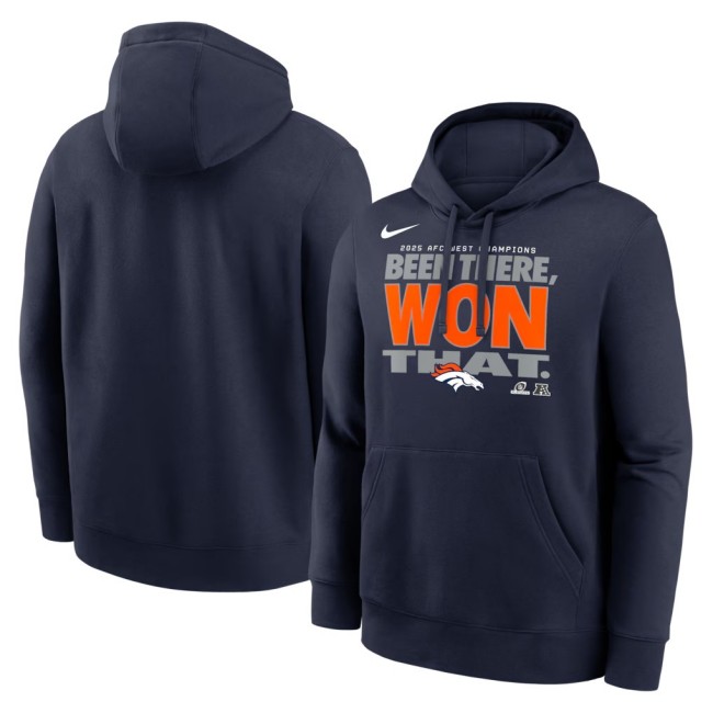 Men's & Women's & Youth Denver Broncos Navy Nike 2025 AFC West Division Champions Locker Room Trophy Collection Hoodie