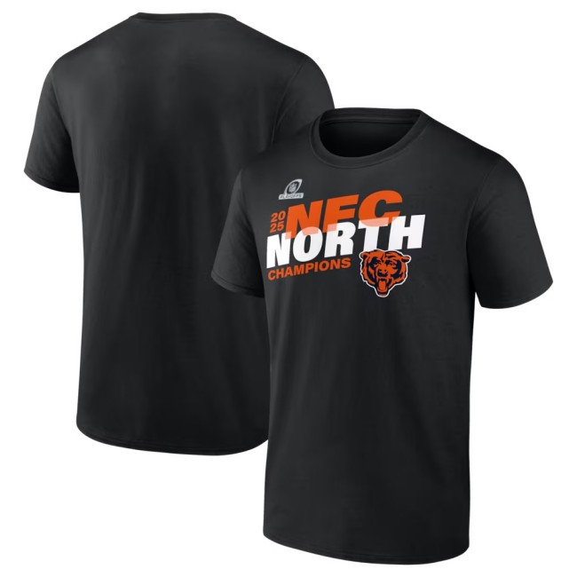 Men's & Women's & Youth Chicago Bears Black 2025 NFC North Division Champions Conquer T-Shirt
