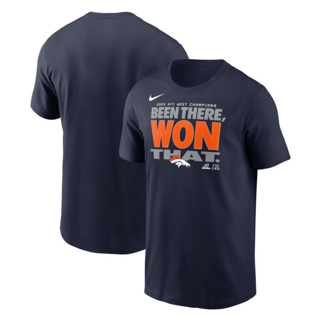 Men's & Women's & Youth Denver Broncos Navy Nike 2025 AFC West Division Champions Locker Room Trophy Collection T-Shirt