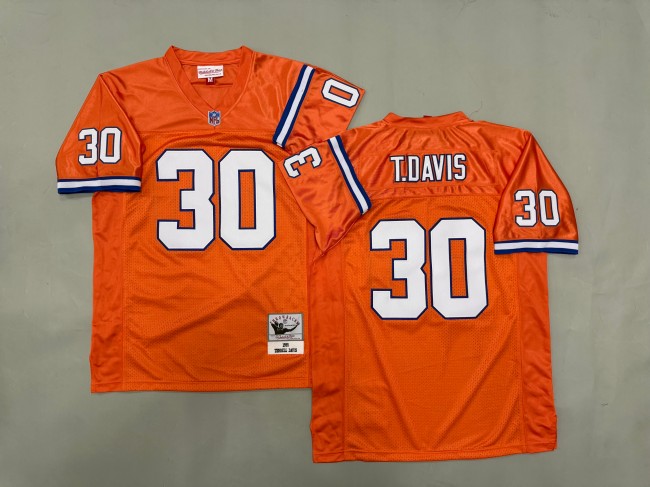Men's Denver Broncos #30 Terrell Davis Orange 'MN' 1995 Throwback Stitched Jersey