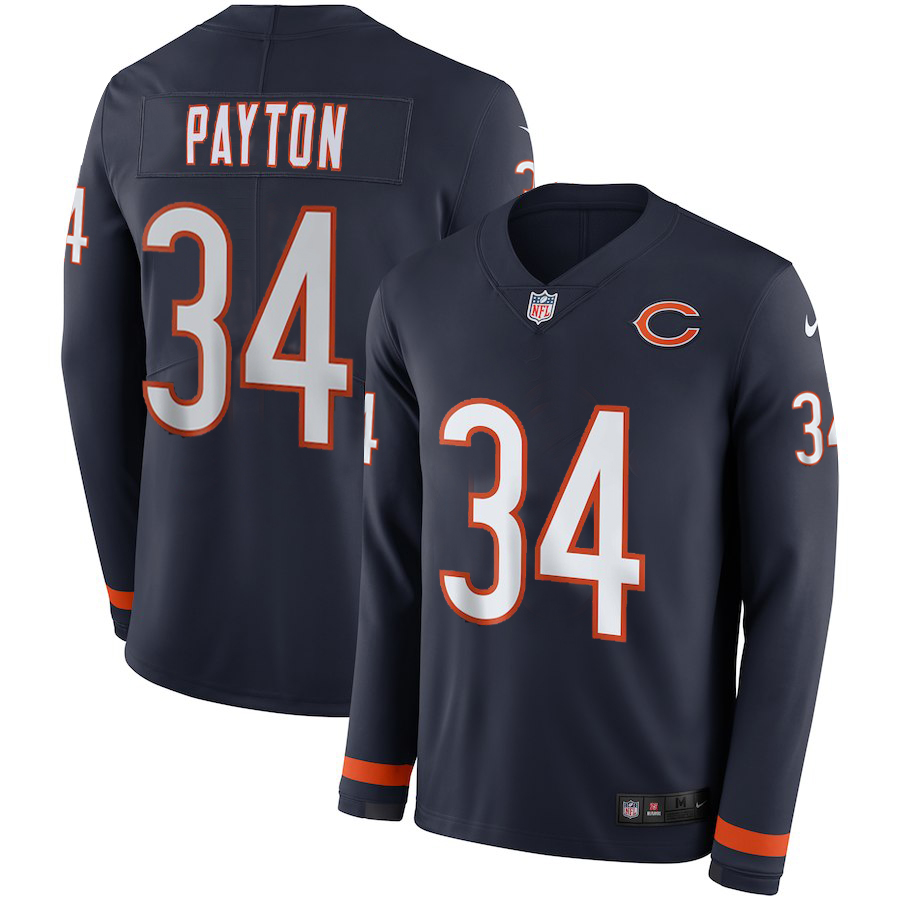 Men's Chicago Bears #34 Walter Payton Navy Therma Long Sleeve Vapor Limited Stitched Jersey