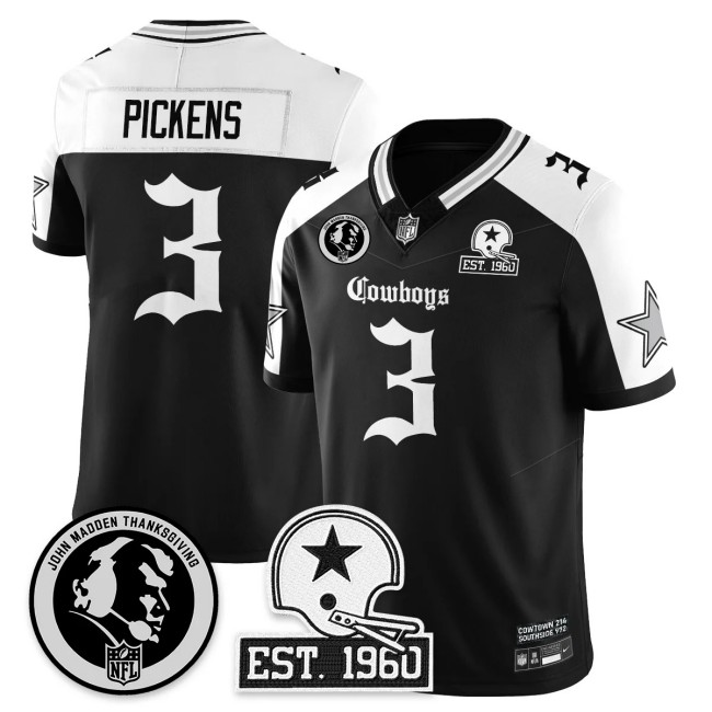 Men's Dallas Cowboys #3 George Pickens 'Gothic John Madden Patch Vapor Limited Stitched Jersey Alternate