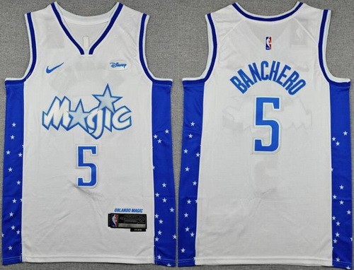 Men's Orlando Magic #5 Paolo Banchero White 2025-26 City Edition Sponsor Stitched Basketball Jersey