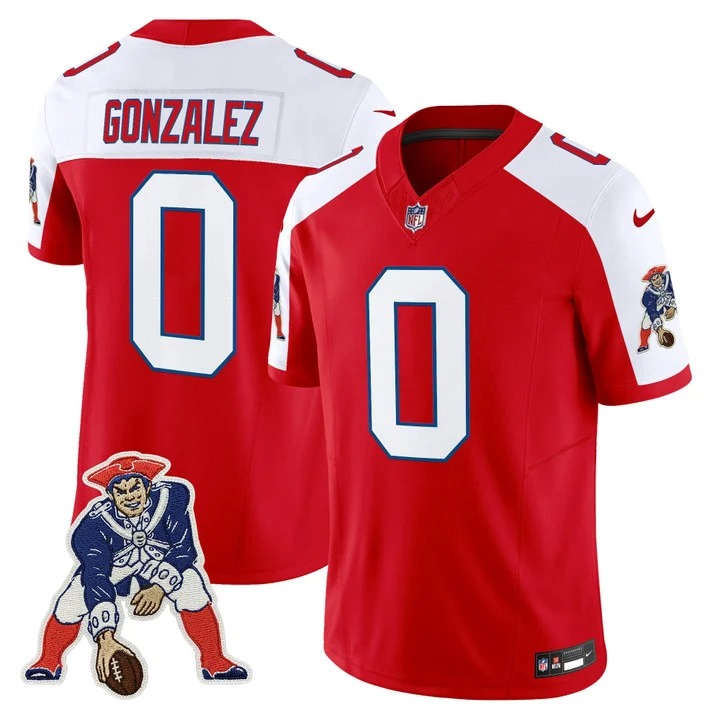 Men's & Women's & Youth New England Patriots #0 Christian Gonzalez Red White F.U.S.E. Throwback Vapor Limited Stitched Jersey