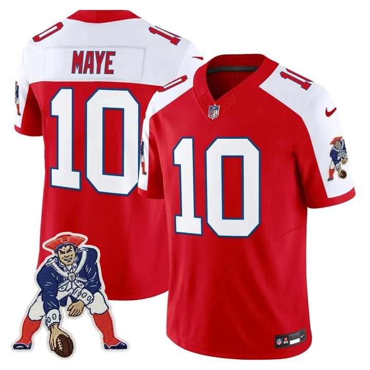 Men's & Women's & Youth New England Patriots #10 Drake Maye Red White F.U.S.E. Throwback Vapor Limited Stitched Jersey