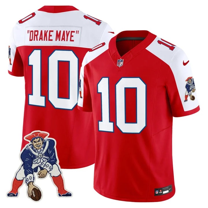 Men's & Women's & Youth New England Patriots #10 “Drake Maye” Red White F.U.S.E. Throwback Vapor Limited Stitched Jersey