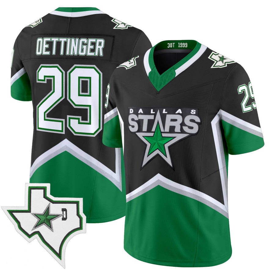 Men's & Women's & Youth Dallas Stars #29 Jake Oettinger Black '99 Throwback Vapor Stitched Football Style Jersey