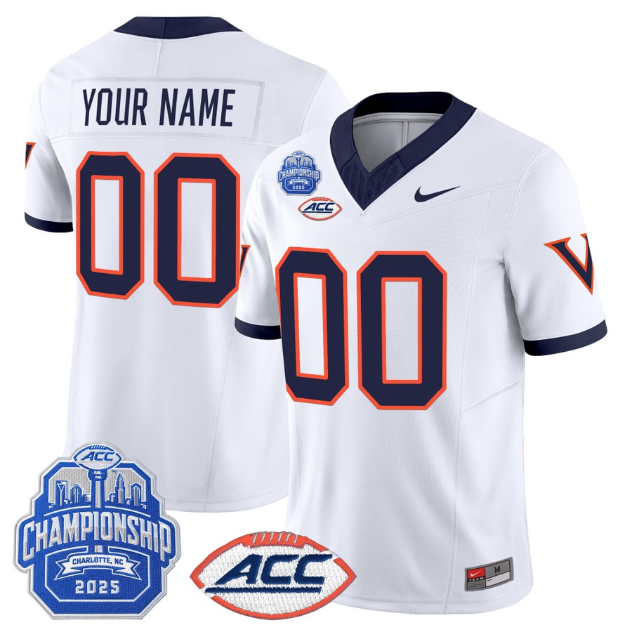 Men's & Women's & Youth Virginia Cavaliers Custom White 1995 Throwbacks Vapor Limited Stitched Jersey - 2025 ACC Championship Patch