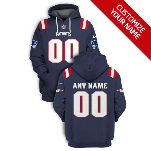 Men's New England Patriots Active Player Custom 2025 Navy Pullover Hoodie