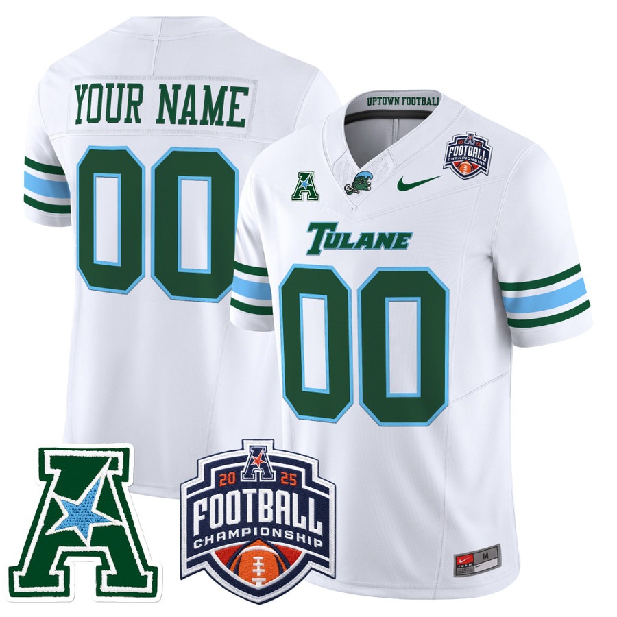 Men's & Women's & Youth Tulane Green Wave Custom 2025 AAC Championship F.U.S.E. Vapor Limited Stitched football Jersey White