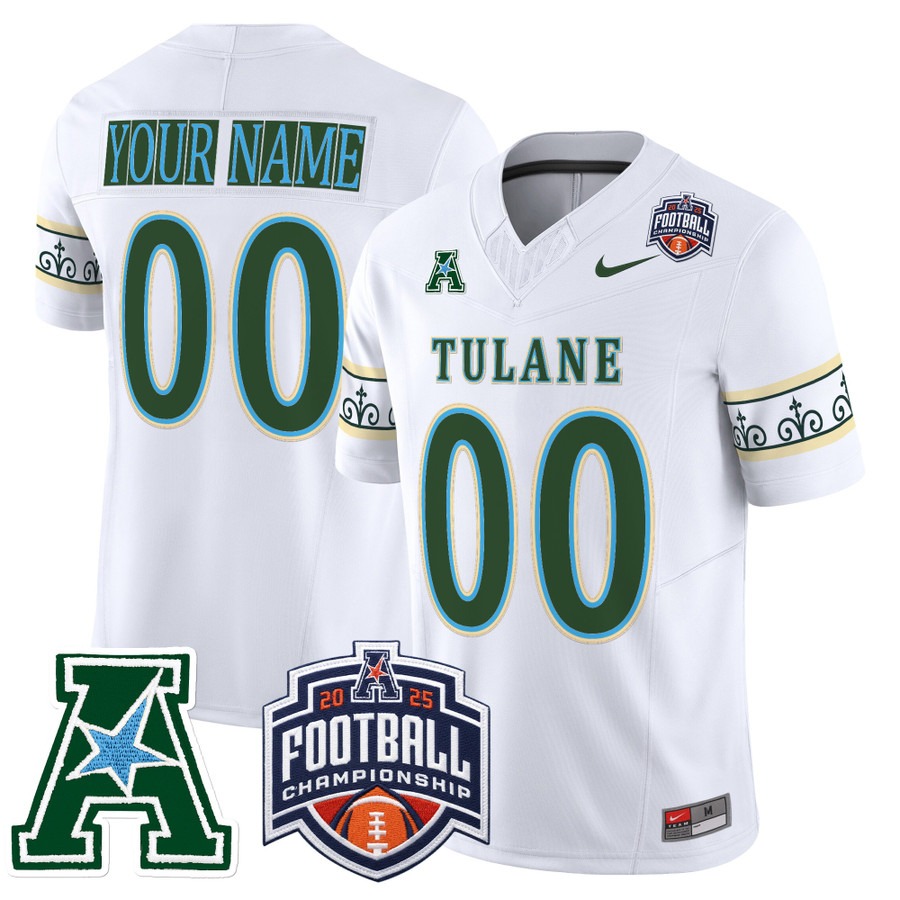 Men's & Women's & Youth Tulane Green Wave Custom 'City Edition' 2025 AAC Championship Patch F.U.S.E. Vapor Limited Stitched football Jersey White