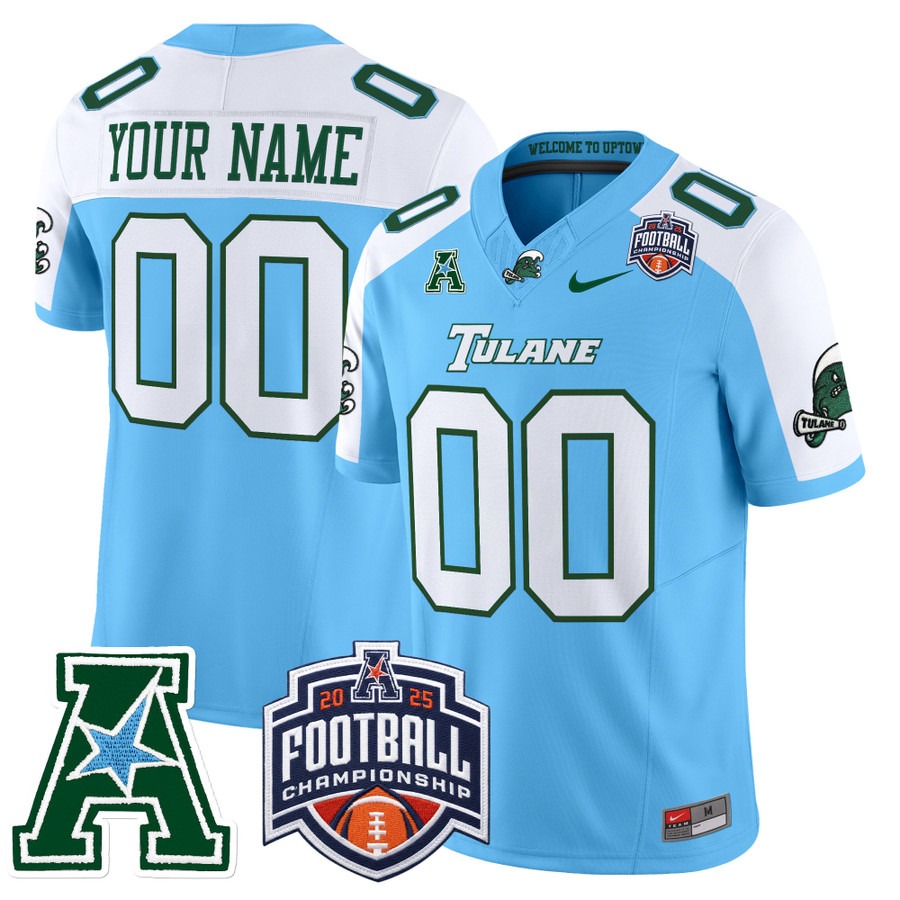 Men's & Women's & Youth Tulane Green Wave Custom 2025 AAC Championship F.U.S.E. Vapor Limited Stitched football Jersey Blue Alternate
