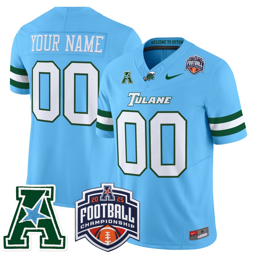 Men's & Women's & Youth Tulane Green Wave Custom 2025 AAC Championship F.U.S.E. Vapor Limited Stitched football Jersey Blue