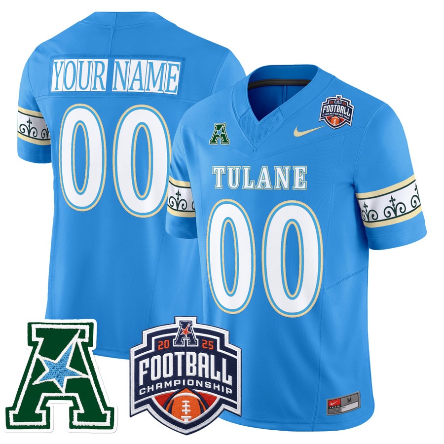 Men's & Women's & Youth Tulane Green Wave Custom 'City Edition' 2025 AAC Championship Patch F.U.S.E. Vapor Limited Stitched football Jersey Blue