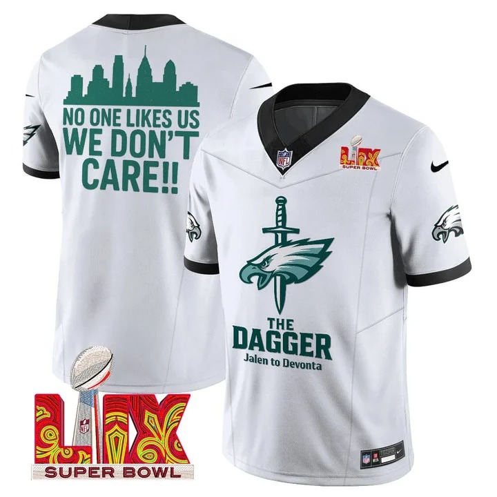 Men's Philadelphia Eagles 'The Dagger' White 2025 Super Bowl LIX F.U.S.E. Vapor LImited Stitched Jersey