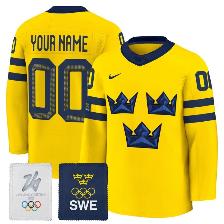 Men's Sweden Hockey 2026 Olympic Custom Gold Nike Premium Stitched Jersey