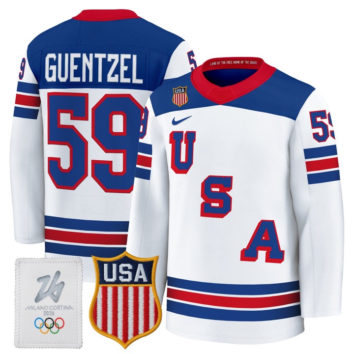 Men's USA Hockey 2026 Olympic #59 Jake Guentzel White Nike Premium Stitched Jersey