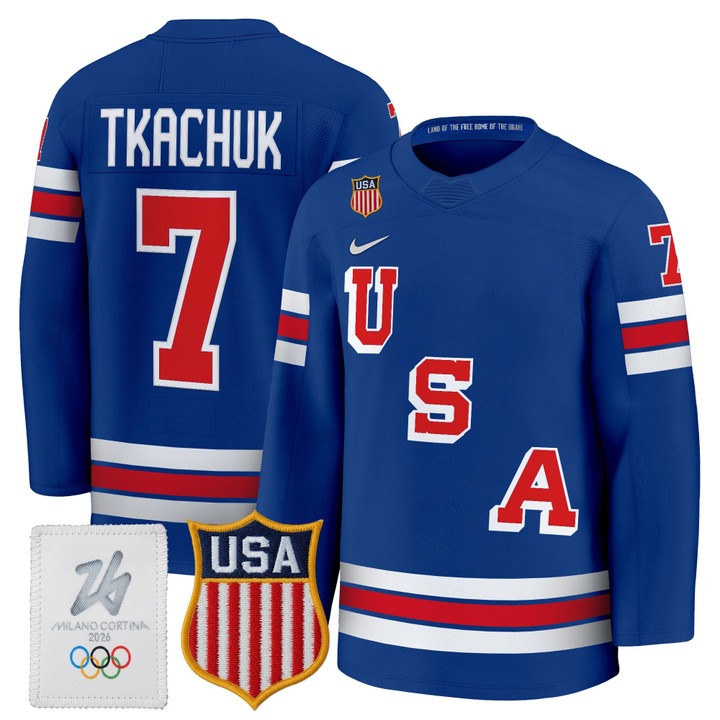Men's USA Hockey 2026 Olympic #7 Brady Tkachuk Royal Nike Premium Stitched Jersey