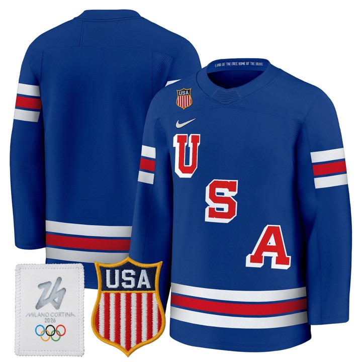 Men's USA Hockey 2026 Olympic Blank Royal Nike Premium Stitched Jersey