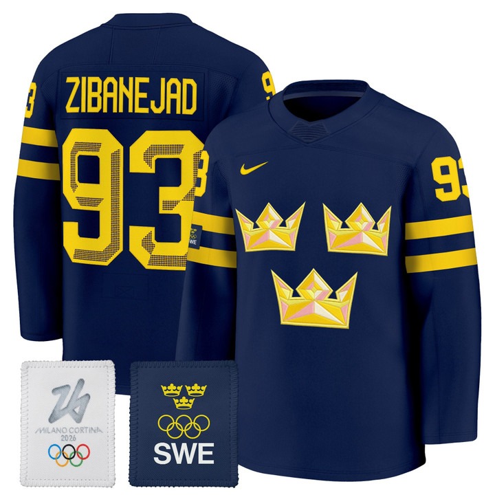 Men's Sweden Hockey 2026 Olympic #93 Mika Zibanejad Navy Nike Premium Stitched Jersey