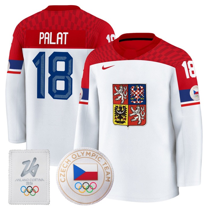 Men's Czechia Hockey 2026 Olympic #18 Ondrej Palat White Premium Nike Stitched Jersey