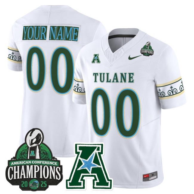 Men's & Women's & Youth Tulane Green Wave Custom 'City Edition' 2025 AAC Champions Patch F.U.S.E. Vapor Limited Stitched Jersey White