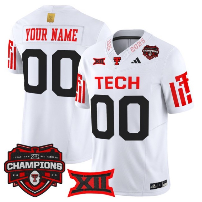 Men's & Women's & Youth Texas Tech Red Raiders Custom 2025 Big 12 Champions F.U.S.E. Vapor Limited Stitched Jersey White