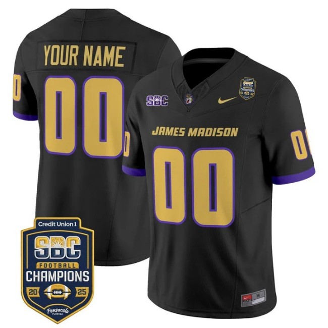 Men's & Women's & Youth James Madison Dukes Custom 2025 SBC Champions F.U.S.E. Vapor Limited Stitched football Jersey Black