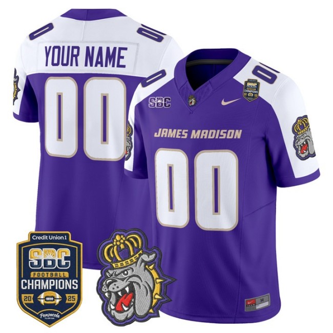 Men's & Women's & Youth James Madison Dukes Custom 2025 SBC Champions F.U.S.E. Vapor Limited Stitched football Jersey Purple Alternate